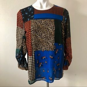 Calvin Klein Georgette Mixed Media Print Blouse Size XS